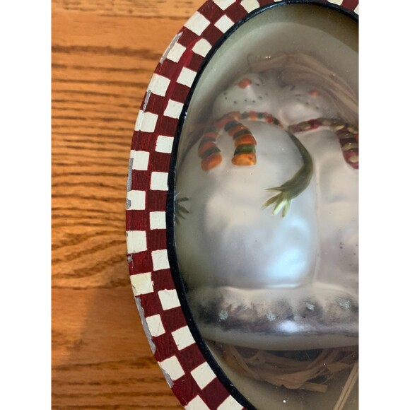 VTG 90s Primitive Snowman Couple Blown Glass Hand Painted Ornament w Box Xmas - Picture 16 of 16